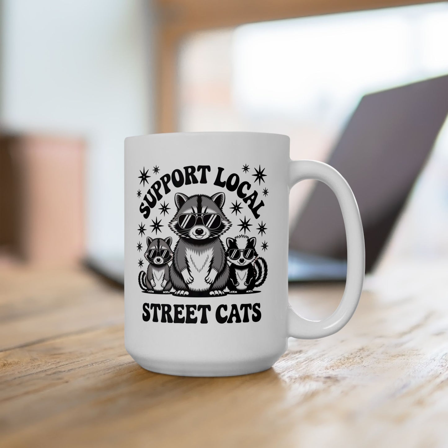 Support Local Street Cats animal lover ceramic mug flat lay