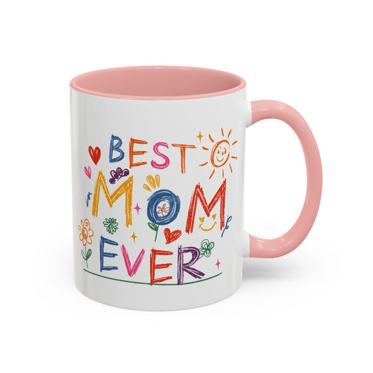 Best Mom Ever accent mug with floral design flat lay