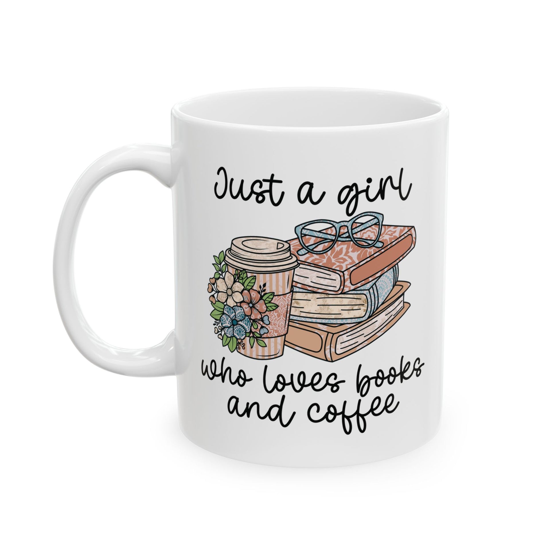 Cozy Book Lover ceramic mug 11 oz on white background