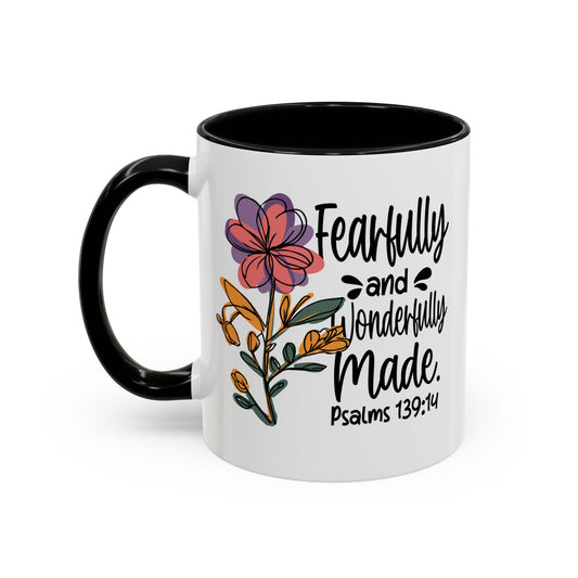 Fearfully and Wonderfully Made floral coffee mug with accent handle