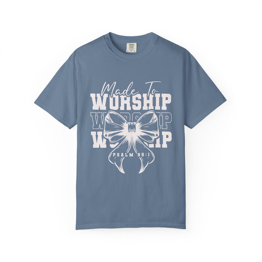 Made to Worship T-Shirt – Comfort Colors Christian Tee, Faith-Based Apparel, Psalm 95:1 Shirt, Church Outfit, Gift for Believers, Garment-Dyed Christian Clothing