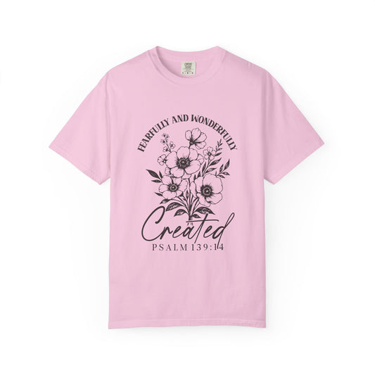 Psalm 139 T-Shirt – Comfort Colors Christian Tee, Floral Faith-Based Shirt, Created with Purpose Apparel, Gift for Believers, Inspirational Bible Verse Shirt