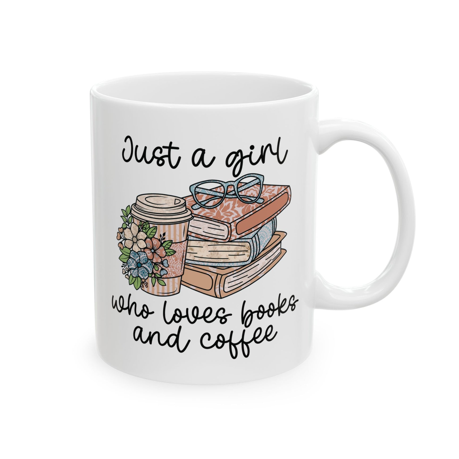 Cozy Book Lover ceramic mug 11 oz on white background