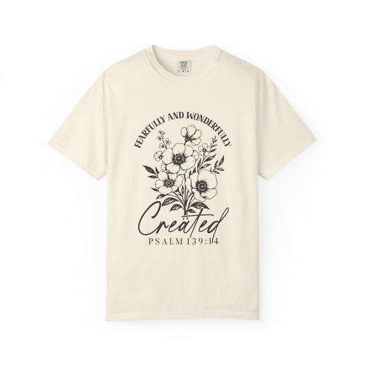 Psalm 139 T-Shirt – Comfort Colors Christian Tee, Floral Faith-Based Shirt, Created with Purpose Apparel, Gift for Believers, Inspirational Bible Verse Shirt